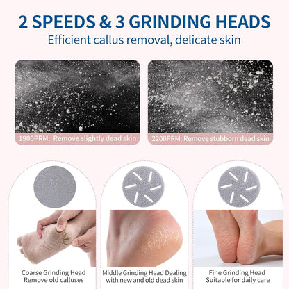Electric Foot Callus Remover with Dander Vacuum, Rechargeable Waterproof 3 Roller & 2 Speeds Foot File,Professional Portable Pedicure Tool for Care of Dead Skin,Chapped,Callus,Cracks