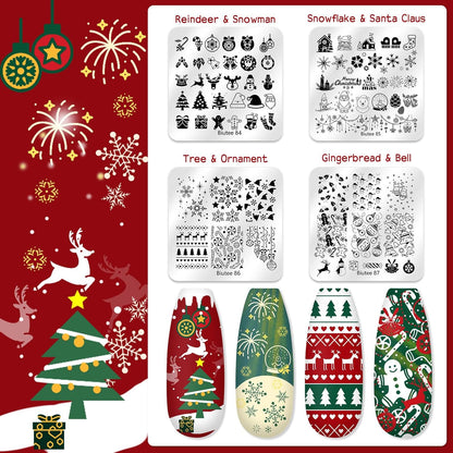 Biutee Nail Stamping Plate 20Pcs Nail Stamper Kit 16Pcs Nail Art Stamping Plates with Silicone Stamper, Scraper & Storage Bag, Stamp Plates Star Plaid Love Leaf Template Halloween Design Gift