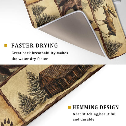 Vintage Bear Moose Dish Drying Mat 18x24 Inch Country Cabin Absorbent Dish Draining Mat Heat Resistant Drying Pad for Counter Sink Home