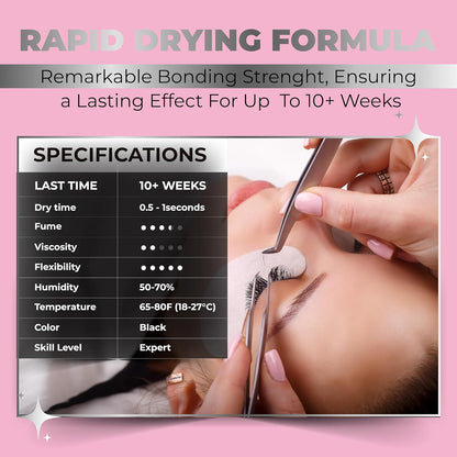 Everlast Strong Eyelash Extension Glue Liore Lash/Retention - 10 Weeks/ 0.5-1 Sec Fast Dry/Black Adhesive/Professional Supplies for Classic/Volume Lashes