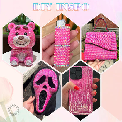 30000Pcs Resin Hot Pink AB Rhinestones for Bedazzling Crafting with b7000 Jewelry Glue, Bulk Flatback Gems Bedazzler Kit for Crafts Clothes Shoes Fabric Nail Diamond Art, Assorted Size 2/3/4/5/6mm