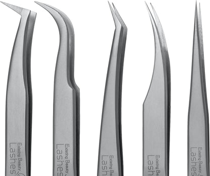 Eyelash Extension Tweezers - 5 PCS of Lash DIY Precision Set, Curved Volume Lash Tweezers - Cluster Application and Removal of Eye Lashes Extensions Stainless Steel