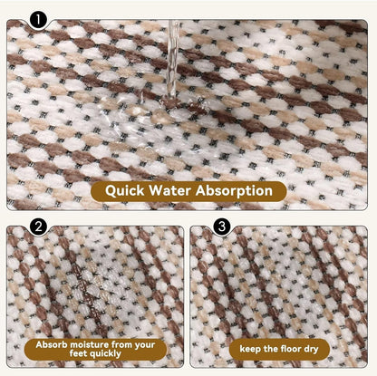 Ultra Thin Bathroom Rugs 16x24,Soft Absorbent Chenille Bath Rugs,Rubber Backing Quick Dry, Machine Washable Bath Mats for Bathroom Floor,Tub and Shower, Home Decor Accessories, Coffee