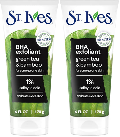 St. Ives Blackhead Clearing Face Scrub, Clears Blackheads & Unclogs Pores, Green Tea & Bamboo, Salicylic Acid Acne Treatment Facial Scrub, Moderate Exfoliator Skin Care with Natural Exfoliants 6 oz