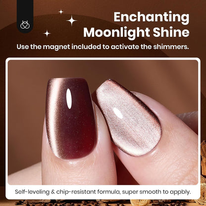 Beetles Brown Cat Eye Gel Nail Polish - Cinnamon Girl Cat Eye Gel Polish, 15ML Glitter Brown Magnetic Fall Gel Polish Jelly Sheer Translucent Effect Soak Off UV French Nail Art Manicure Gift for Women