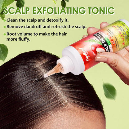 Rosemary & Apple Scalp Exfoliating Tonic - Scalp Detox Serum Deep Cleansing & Clarifying Treatment for Buildup, Dry Flaky Scalps - Soft Silicone Hair Scalps Massager Shampoo Brush for All Hair Types