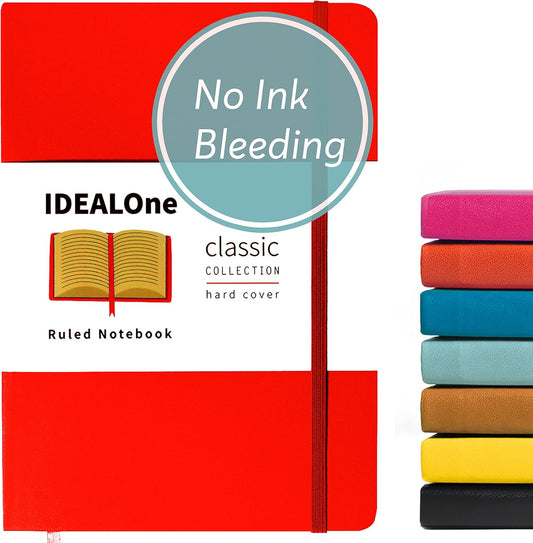 IDEALOne Hardcover Journal Notebook Lined – A5 (5.7 x 8 inch), Wide college ruled,160 pages, 100GSM Thick Paper, Journal for Women, Men, Notebooks for Work, Journal for Writing –Scarlet Red