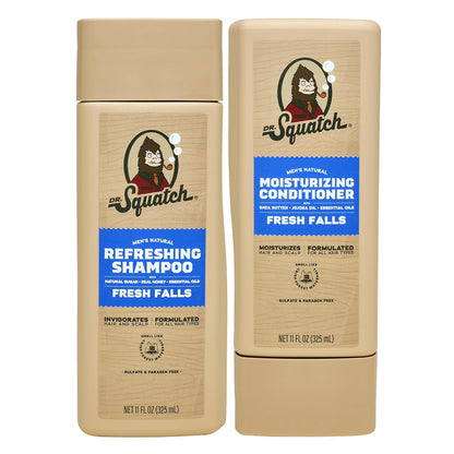 Dr. Squatch Natural Hair Bundle for Men - Healthy, Full Looking Hair - Fresh Falls Shampoo (8 fl oz), Fresh Falls Conditioner (11.5 fl oz)