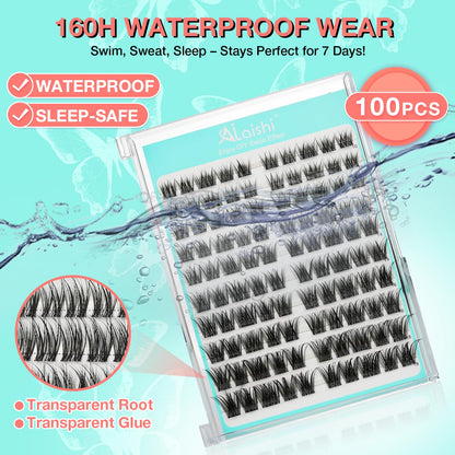 No Glue Needed Lashes, Self Adhesive Eyelashes, DIY Lash Cluster Eyelash Extensions Kit 10‑18mm,100pcs Fluffy D Curl Soft Natural Lashes with Tweezers–Fake Cat Eye Wispy Individual Clusters(NGDY31)