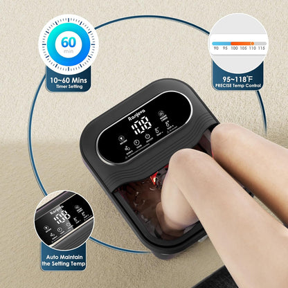 Collapsible Foot Spa Electric Rotary Massage, Foot Bath with Heat, Bubble,Temp Control, and 24 Motorized Shiatsu Massage Balls, Pedicure Foot Spa Tub for Stress Relief (Black)