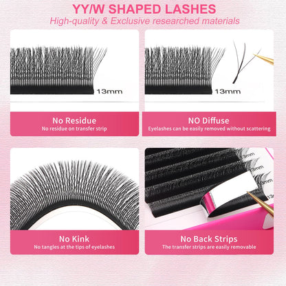 Lash Extensions Three Core Tips 3D Eyelash Extensions W Shape 0.07mm Thickness D Curl 12mm Premade Fans Easy Fan Volume Lashes Matte Black Crisscross(W-3D-Three Core-0.07-D,12mm)