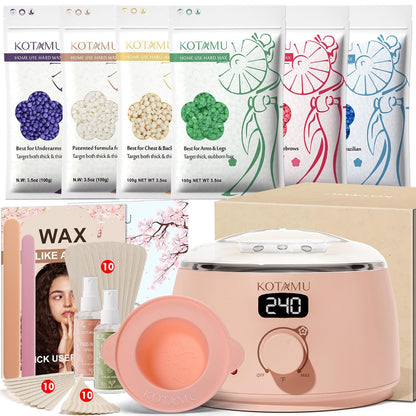 KOTAMU Wax Warmer, Waxing Kit for Women Men Hair Removal, Digital Waxing Machine for Face Eyebrow Bikini Brazilian Leg Body &Sensitive Skin, Pink Wax Kit With 44 Accessories for Home Salon Use