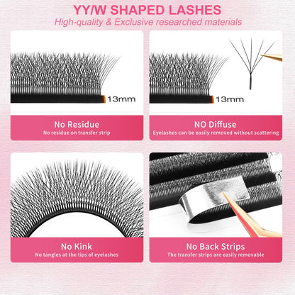 W Lash Extensions Supplies 5D Eyelash Extensions W Shape 0.07mm Thickness D Curl 14mm Premade Fans Easy Fan Lashes Volume Matte Black 12 Rows Crisscross Eye Lashes(W-5D-0.07-D,14mm)