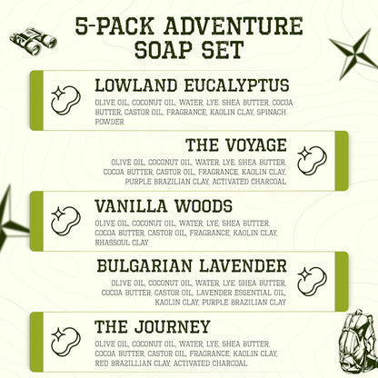 CompassSoap Natural Bar Soap for Women & Men | Skin-Friendly, Hand Made Soap Bar Gift Set | Best Exfoliating and Cleansing Bar Soap for Men & Women | 5 Oz. Variety Pack of 5