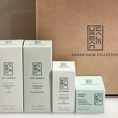 Urban Calm Discovery Bundle - Hydrating, Smoothing, Exfoliating, and Soothing Travel Size Skincare Set for All Skin Types - Fermented Skincare Products Include Cleanser, Essence, Serum, and Cream