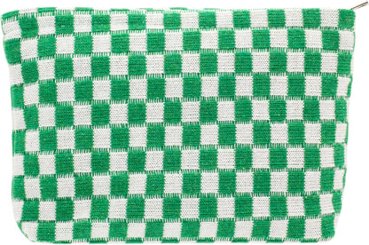 PAZIMIIK Knitted Checkered Makeup Bag Large Zipper Make Up Accessory Pouch for Purse Cosmetic Brush Bag for Travel Essential,Green