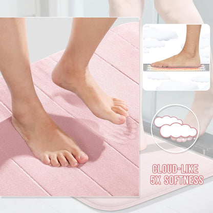 Yimobra Pink Bath Mat 31.5x20 Inch, Super Soft Absorbent Memory Foam Bathroom Rug Non Slip, Quick Dry, Machine Washable Floor Carpet for Tub Shower, Home Decor Accessories