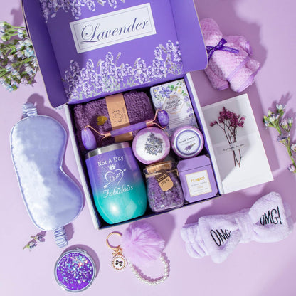 Birthday Gifts for Women,Gifts for Her Purple Gifts Basket for Women Happy Birthday Lavender Relaxing Gift Set Self Care Package Unique Female Gift Ideas Birthday Presents Female Friendship Gifts