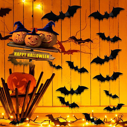 Halloween 3D Bats Decorations Halloween Bats Decoration Sticker Waterproof Scary Bats Wall Decor for Halloween Home Decor Wall and Party Decoration 60Pcs