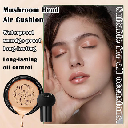 Air Cushion CC Cream Mushroom Head Foundation,Full Coverage Liquid Makeup Foundation,Oil Control Long Lasting Moisturizing BB Cream Foundation Makeup,Matte Concealer for All Skin Types(Natural)