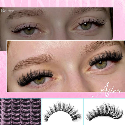 Winifred Wispy Lash Clusters Kit Fluffy Eyelash Extension Kit Manga Eyelash Clusters C Curl Volume Cluster Eyelash Extensions Kit DIY Individual Lashes with Lash Bond and Seal Tweezers (10-18mm)
