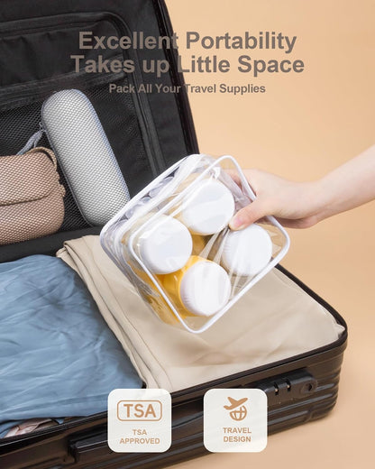 Travel Bottles for Toiletries 8 Pack, Travel Size Toiletries, Tsa Approved Travel Size Containers 3oz, with Travel Essentials Clear Bag, Leak Proof Silicone Squeezable Creams Jars
