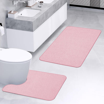Bathroom Rugs Set 2 Pieces,Thin Bathroom Mats,Toilet Rugs,Quick Dry,Non-Slip,Machine Washable,Low Pile,Absorbent Bath Mats,Shower,Sink,Home Decor Accessories.Pink,1'5"x2'3"+1'8"x2" U Shape
