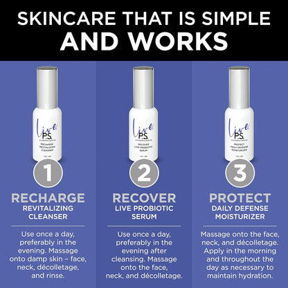 3-Step Skin Care Kit – Face Cleanser, Probiotic Serum & Moisturizer – Ultimate Recipe for Balanced, Glowing, Hydrated Skin – Perfect for All Skin Types – Travel Size – Vegan & Cruelty-Free