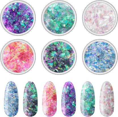 12 Boxes Mermaid Iridescent Chunky Glitter Flakes Chrome Nail Sequins Aurora Holographic Mermaid Nail Glitter Flakes Glitters Chunky Iridescent Flakes for Face Eyes Body Hair Nail Decoration