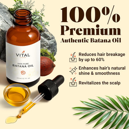 Batana Oil for Hair Growth – 100% Pure & Organic Botana Oil from Honduras – Strengthens, Thickens & Restores Natural Hair – Cold Pressed Raw Scalp & Hair Treatment for Men & Women – 60ml