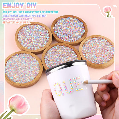 25000Pcs Resin Jelly Rhinestones with Tweezers for Crafting, 2-6mm Mixed Sizes (Transparent AB) Non Hotfix Flatback Gems, Bedazzling Crystal for DIY Crafts Clothing Tumblers Mugs Shoes Decor Nail Art