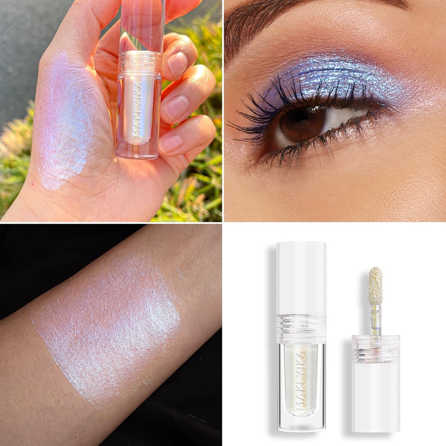 MAKI YIKA Glitter Eyeshadow Silver Liquid Multichrome Eyeshadows Long Lasting, Metallic Chameleon Eye Shadow Smudgeproof Holographic Eye Topper Glitters (#10 Pearl)