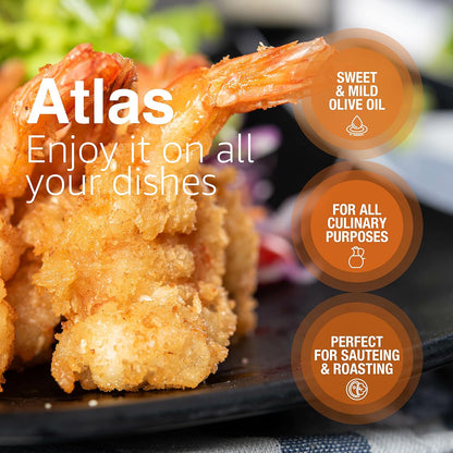 A ATLAS OLIVE OILS Bulk Organic Cold Pressed Moroccan Extra Virgin Olive Oil, Polyphenol Rich, Newly Harvested Unprocessed from One Single Family Farm Cold Press Ext. Virgin 170 Fl Oz (Pack of 1)