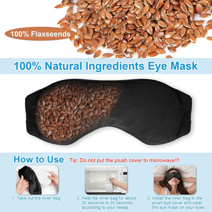 Weighted Eye Mask for Sleeping, Soft Heated Eye Mask, Moist Heat Warm Compress for Eyes, Natural Flaxseeds Microwave Reusable Sleep Mask, Must Haves for Women Spa, Home, Office (Black)