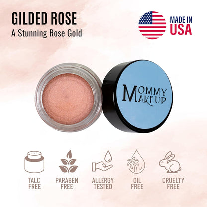 Mommy Makeup Any Wear Creme Eyeshadow - Waterproof, Crease-Proof, Long Lasting, High Pigment, Oil-free - Cream to Powder for Eyes, Cheeks & Lips (Gilded Rose)