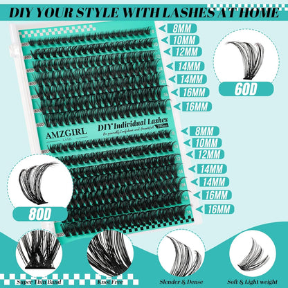 Lash Extension Kit 280Pcs,60D 80D Individual Lashes Clusters Kit,Lash Bond And Seal,Lash Remover For Eyelashes Extensions,Lash Applicator Tool For False Eyelash Cluster Kit At Home(D-Mix8-16mmKit)