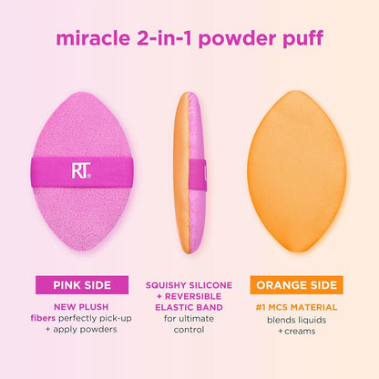 Real Techniques Miracle Complexion Sponge + Miracle 2-In-1 Powder Puff, Makeup Blending Sponge & Dual-Sided Powder Puff, For Liquids, Creams, & Powders, Vegan & Latex-Free, 2 Count
