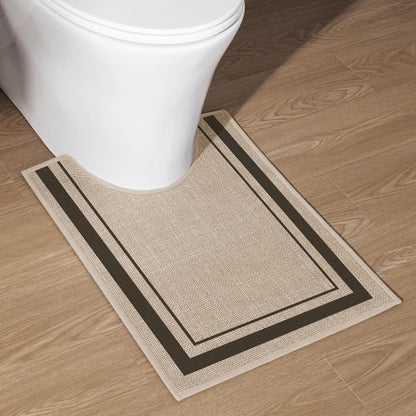 chakme Bathroom Rugs Mat U-Shaped 24x17, Ultra Thin Non Slip Bath Mat Small Quick Dry Absorbent Bath Mat for Bathroom Floor, (Light Beige, U-24"x17")