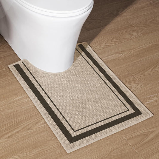 chakme Bathroom Rugs Mat U-Shaped 24x17, Ultra Thin Non Slip Bath Mat Small Quick Dry Absorbent Bath Mat for Bathroom Floor, (Light Beige, U-24"x17")