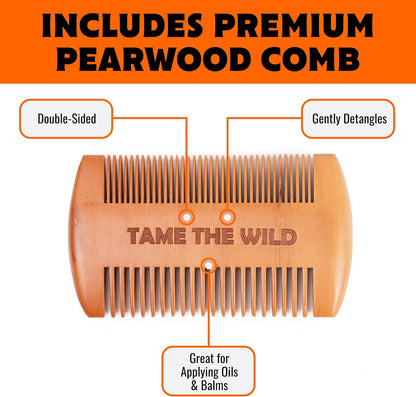 TAME The Wild Beard Brush and Beard Straightener for Men - Ionic Heated Comb with 3 Adjustable Temps - Wooden Beard Comb for Grooming - Anti-Scald Safety - for All Hair Types