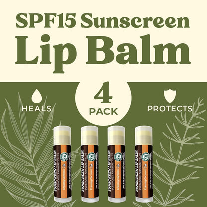 Earth's Daughter SPF Coconut Lip Balm 4-Pack - Lip Sunscreen, SPF 15, Organic Ingredients, Beeswax, Coconut Oil, Vitamin E - Hypoallergenic, Paraben Free, Gluten Free, New