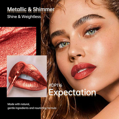 Red Lipsticks for Women Metallic Lipstick Long Lasting Non Stick Cup Lip Gloss, Shimmer Lightweight Hydrating Full Coverage Lip Color, DP116 Expectation