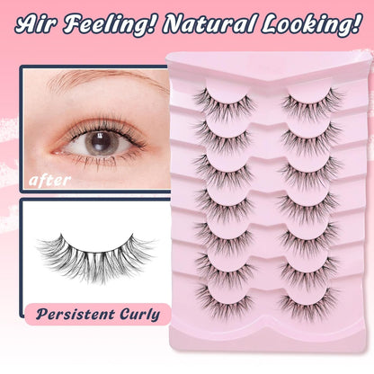False Lashes Natural Wispy Eyelashes 11mm Short Lashes 3D Volume Fake Eyelashes Thin Cotton Band C Curl Soft Strip Eye Lashes Pack 7 Pairs Siligli