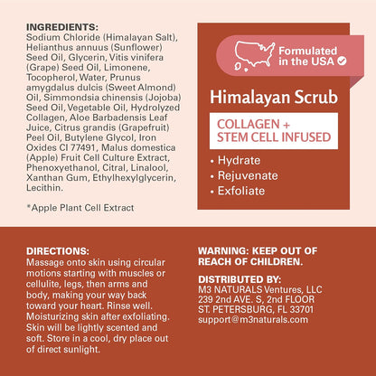 Himalayan Salt Scrub, Face, Foot, and Body Exfoliator with Collagen and Stem Cells, Exfoliating Scrub for Toning, Cellulite, and Skin Care by M3 Naturals