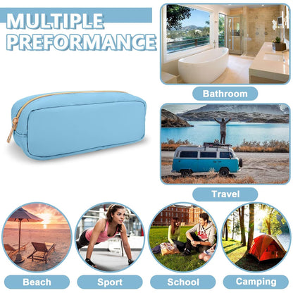 Small Pencil Case Makeup Bag for Purse, Cute Pencil Pouch Preppy Nylon Makeup Brush Bag with Zipper , Girls Portable Stationery Storage Case Small Pen Bag for Office School College(Slim-Periwinkle)