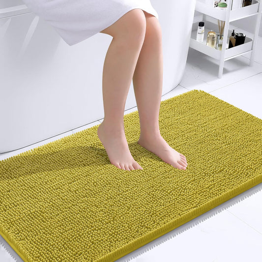 OLANLY Bathroom Rugs 44x24, Extra Soft Absorbent Chenille Bath Rugs, Rubber Backing Quick Dry, Machine Washable Bath Mats for Bathroom Floor, Tub and Shower, Home Decor Accessories, Deep Mustard