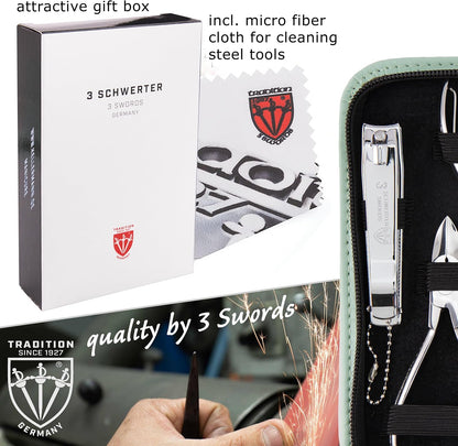 3 Swords Germany - brand quality 10 piece manicure pedicure grooming kit set for nail care scissors clipper mint synthetic leather case - Made by 3 Swords