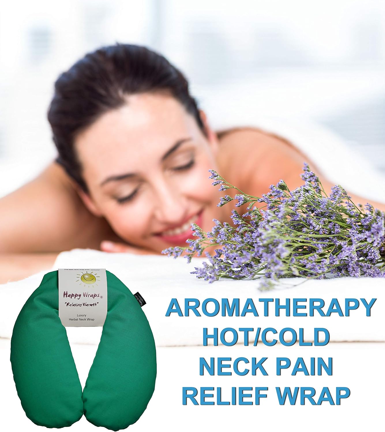 Microwavable Herbal Neck Wrap - Hot Cold Aromatherapy Neck Warming Pillow - Heating Pad for Migraines, Stress, Gifts for Women, Birthdays, Christmas and Free Sleep Mask - Green