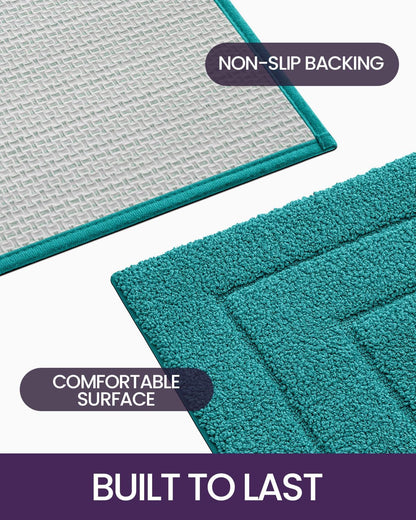 DEXI Bathroom Rug 32x20, Non Slip Washable Bath Mat for Shower Floor, Absorbent Soft Bathmat with Rubber Backing, Quick Dry Microfiber Carpet, Teal