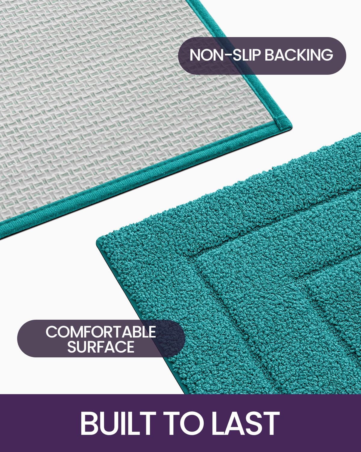 DEXI Bathroom Rug 24x16, Non Slip Washable Bath Mat for Shower Floor, Absorbent Soft Bathmat with Rubber Backing, Quick Dry Microfiber Carpet, Teal